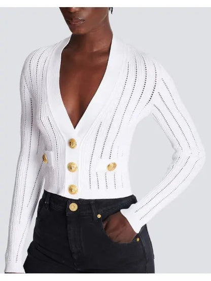 Cropped Knit Cardigan in White - Sweaters & Knitwear