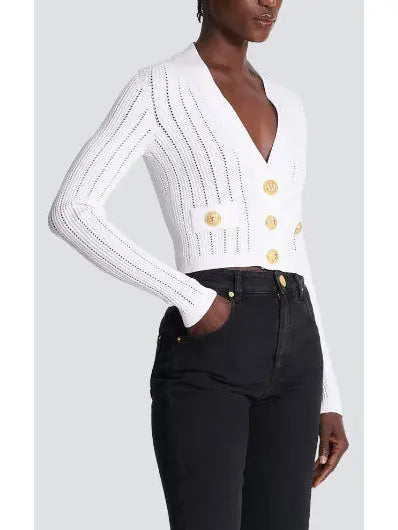 Cropped Knit Cardigan in White - Sweaters & Knitwear