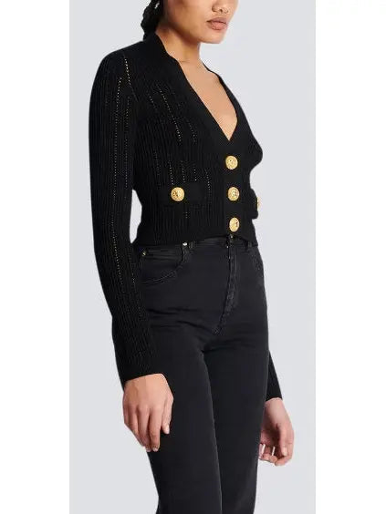 Cropped Knit Cardigan Sweater in Black - Sweaters & Knitwear