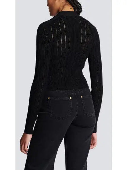 Cropped Knit Cardigan Sweater in Black - Sweaters & Knitwear