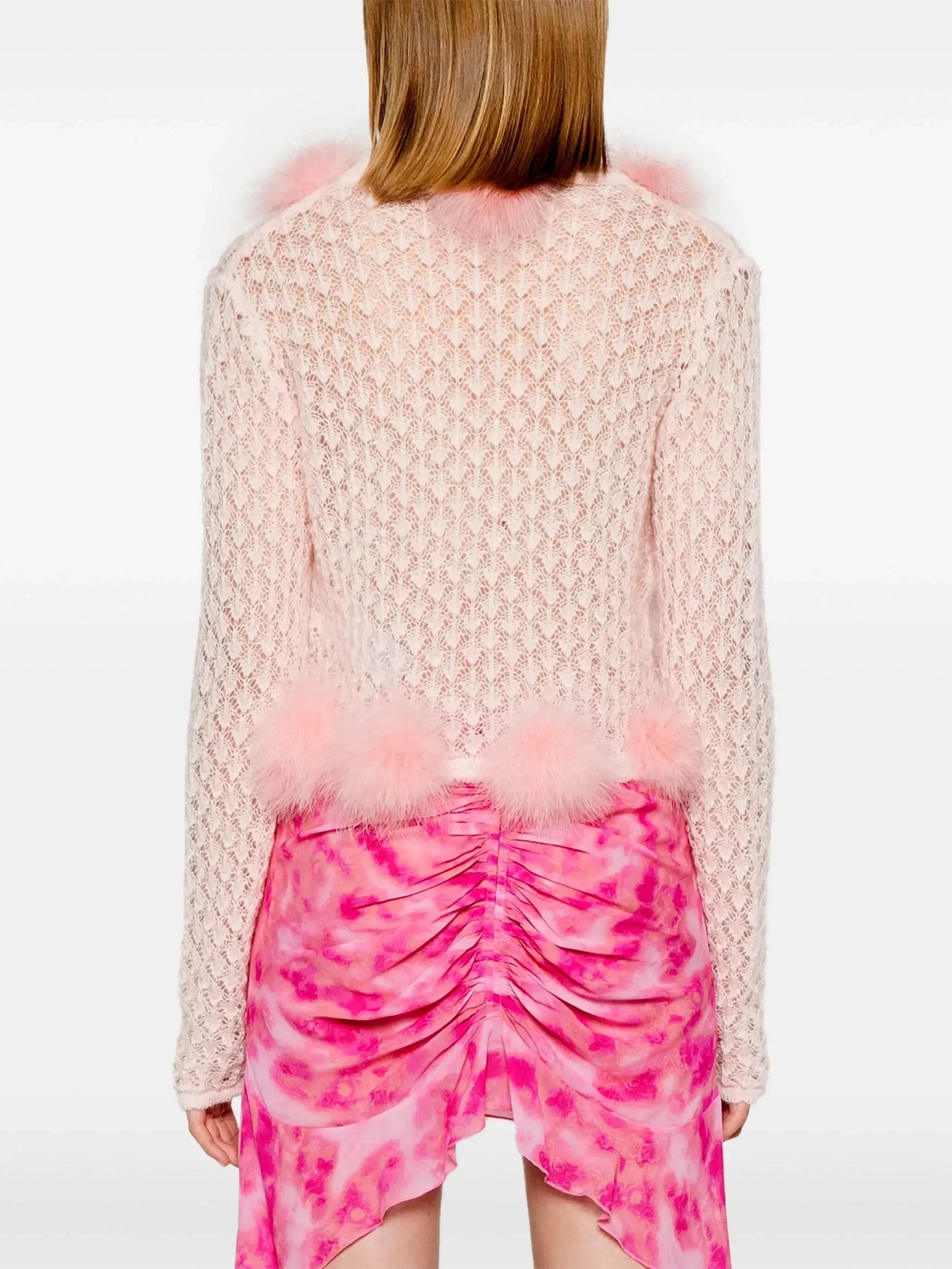 Cropped Knit Pink Pom-Pom Cardigan Sweater - Sweaters & Knitwear