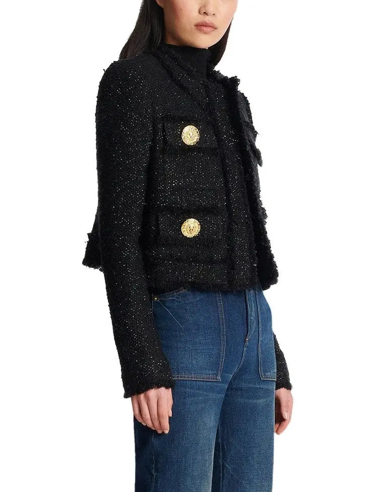 Cropped Lurex Tweed Jacket - Jackets