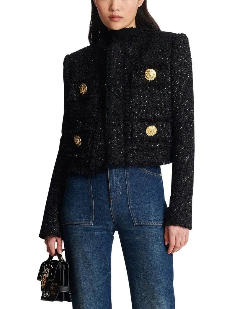 Cropped Lurex Tweed Jacket - Jackets