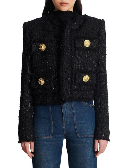 Cropped Lurex Tweed Jacket - Jackets