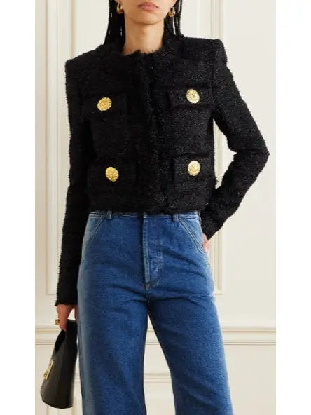 Cropped Lurex Tweed Jacket - Jackets