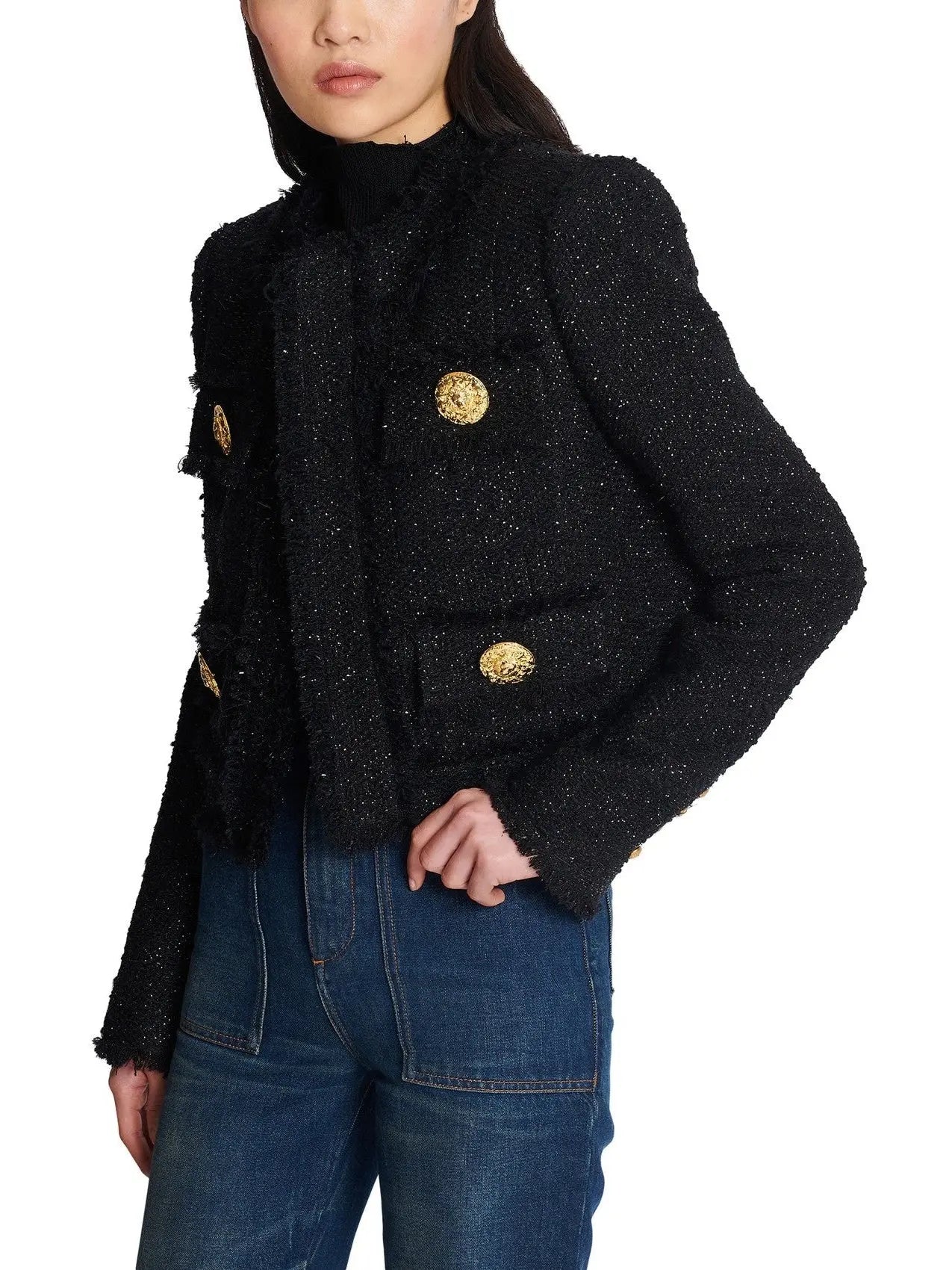 Cropped Lurex Tweed Jacket - Jackets