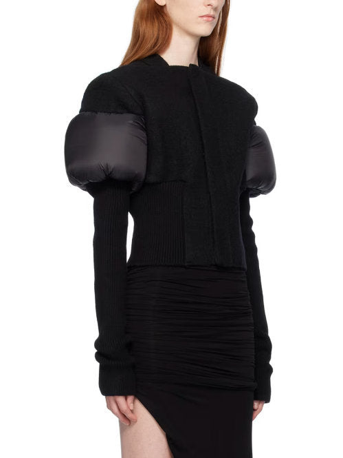 Cropped Padded Paneled Ribbed Knit Jacket in Black - Jackets