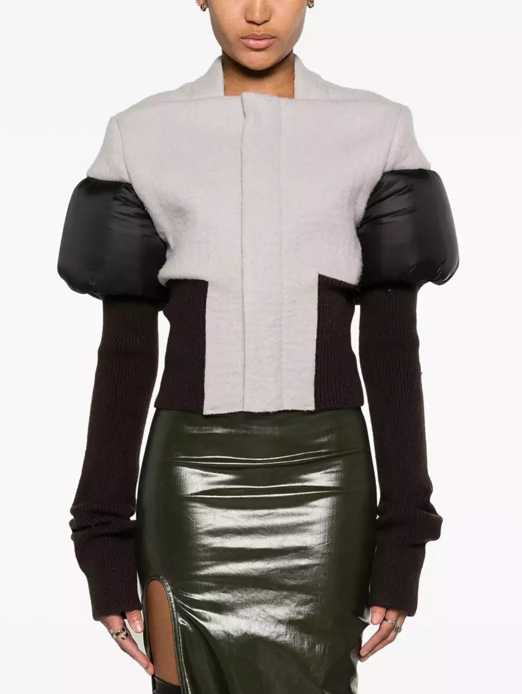 Cropped Padded Paneled Ribbed Knit Jacket - Jackets