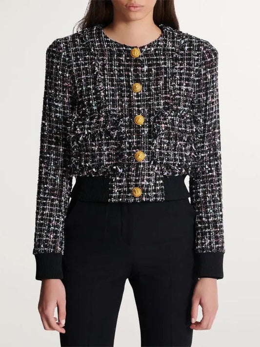 Cropped Ribbed-Hem Tweed Jacket - Jackets