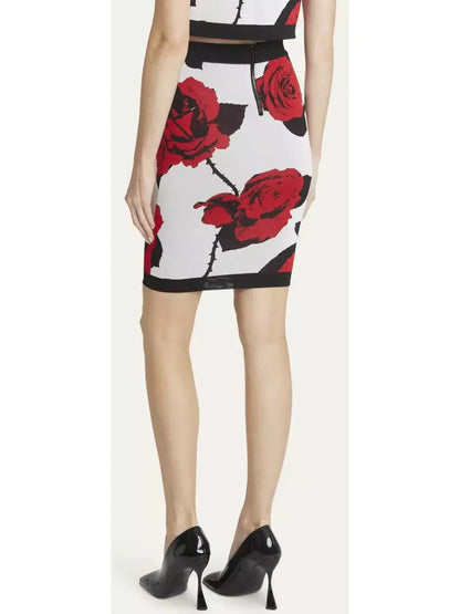 Cropped Rose Print Rose-Button Cardigan and Skirt Set - Suits & Sets