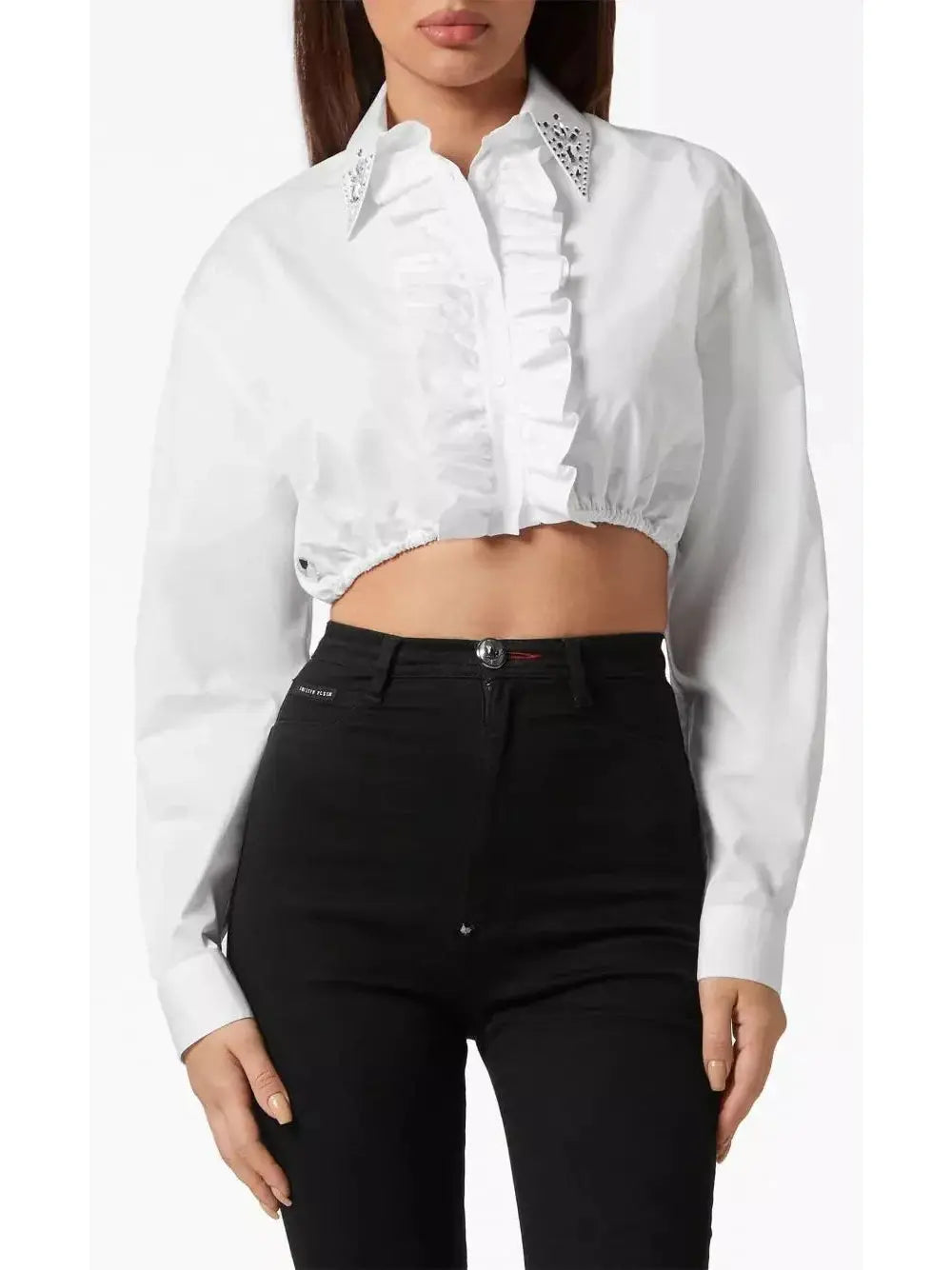 Cropped Ruffled Cotton Shirt - Tops