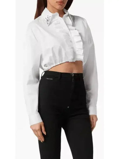 Cropped Ruffled Cotton Shirt - Tops