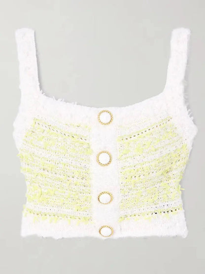Cropped Striped Knit Tank in Yellow and White - Tops
