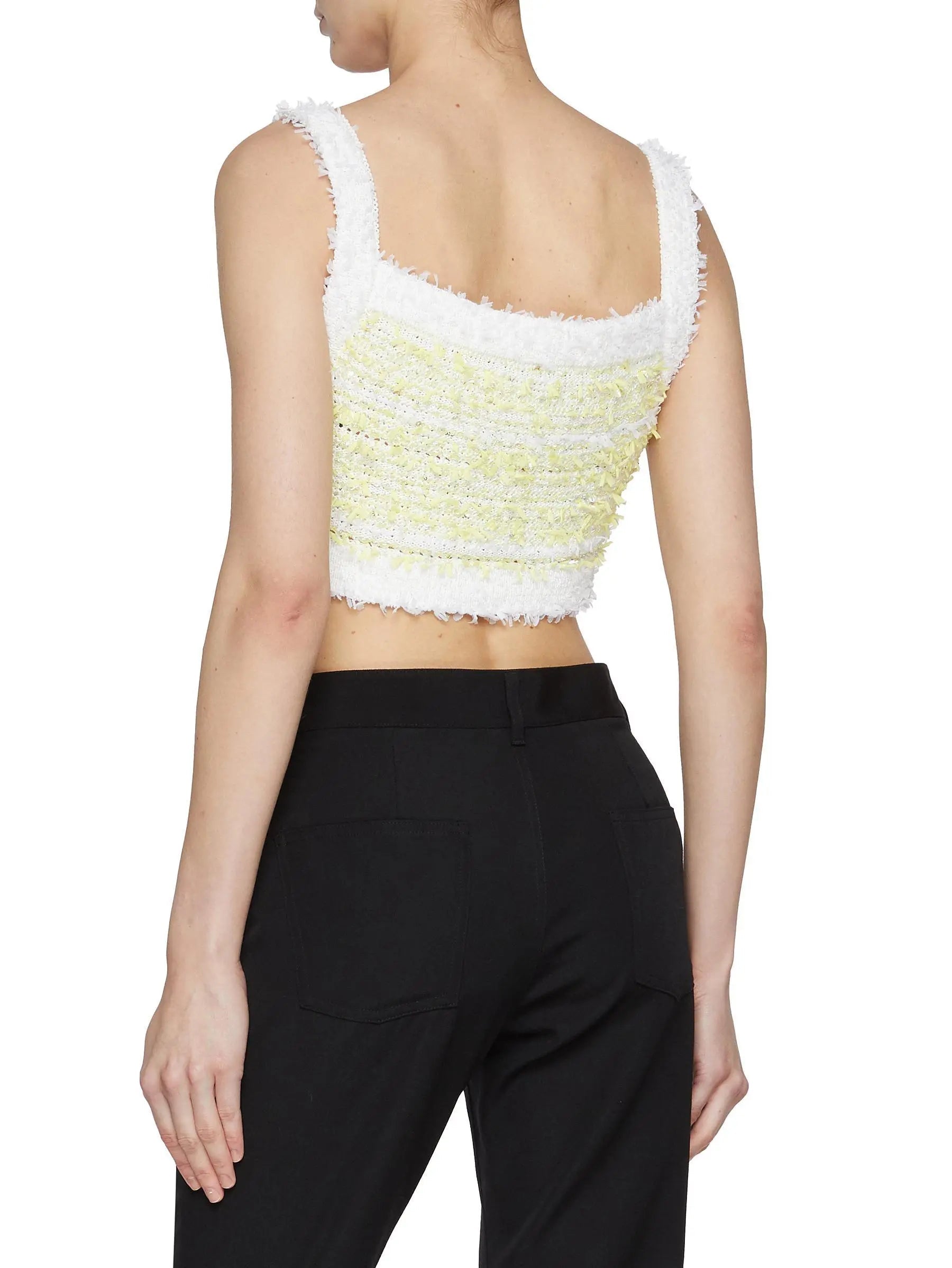 Cropped Striped Knit Tank in Yellow and White - Tops