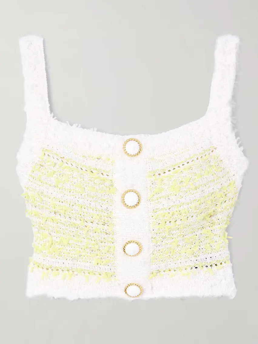 Cropped Striped Knit Tank in Yellow and White - Tops