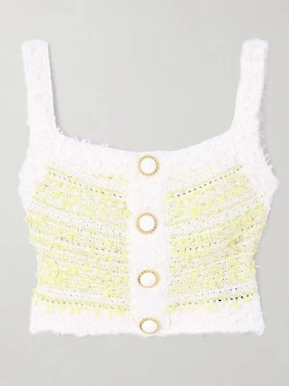 Cropped Striped Knit Tank in Yellow and White - Tops