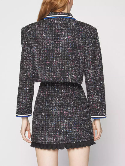 Cropped Tweed Jacket and Ruffle-Trim Skirt Set - Suits & Sets