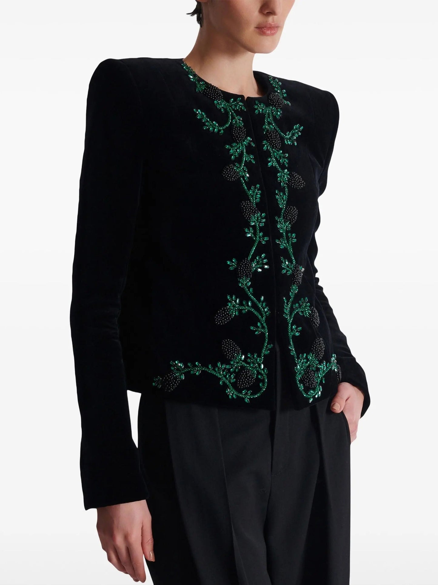 Crystal and Beaded Berry Embellished Velvet Jacket - Jackets