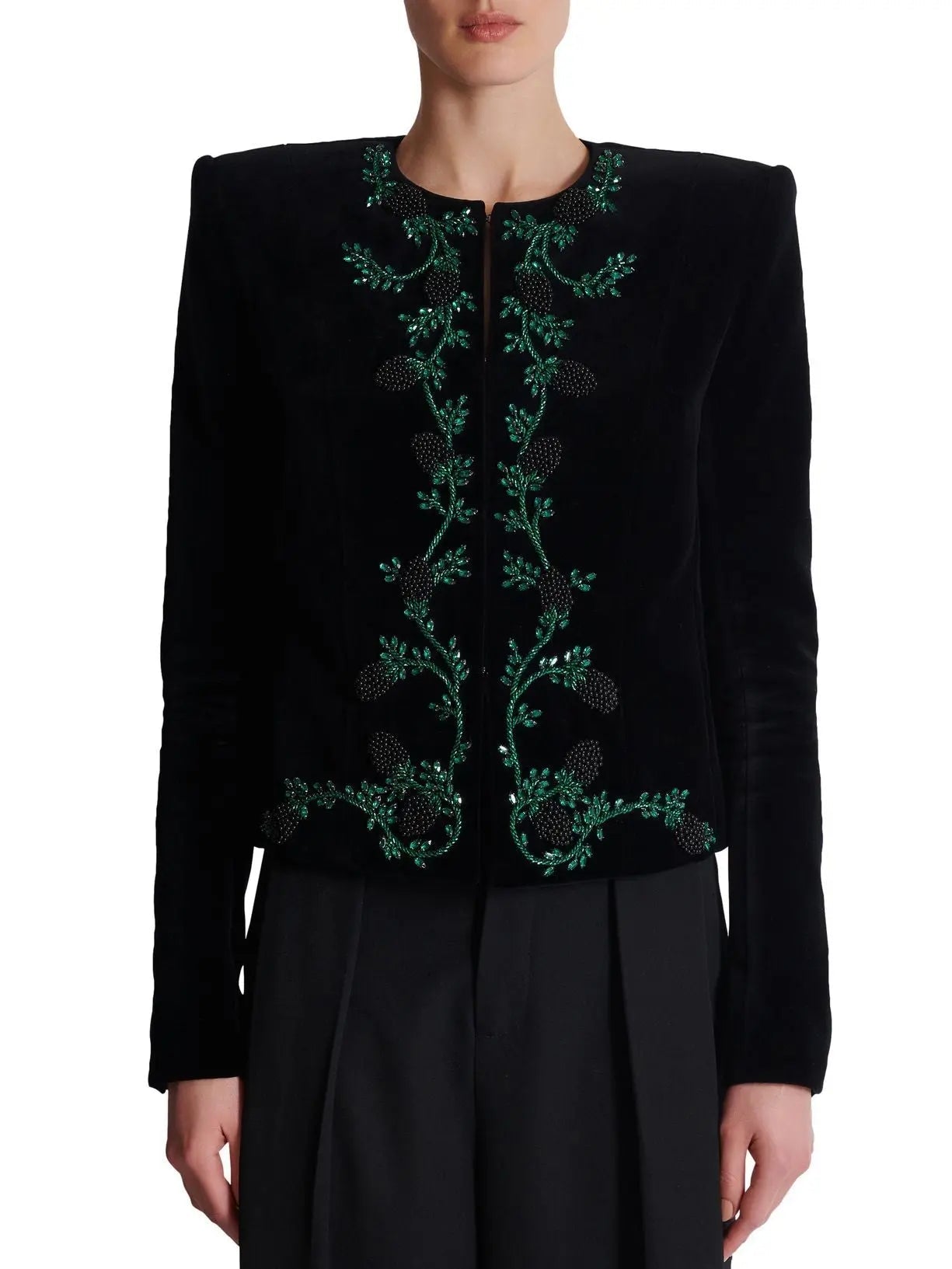 Crystal and Beaded Berry Embellished Velvet Jacket - Jackets