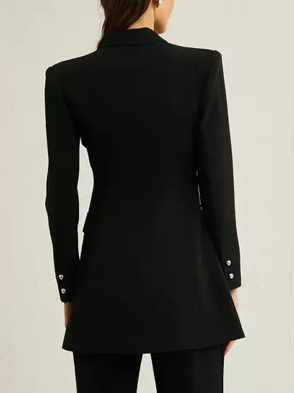 Crystal Bow Cut-Out Long Black Blazer - Jackets