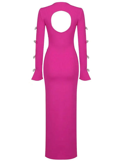 Crystal Bow-Embellished Cut-Out Fuchsia Pink Dress - Dresses