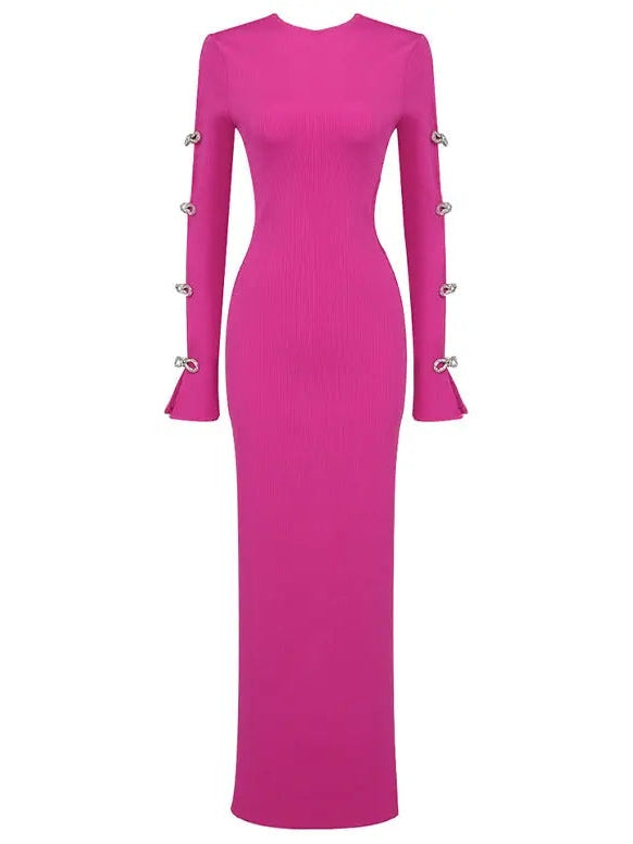 Crystal Bow-Embellished Cut-Out Fuchsia Pink Dress - Dresses