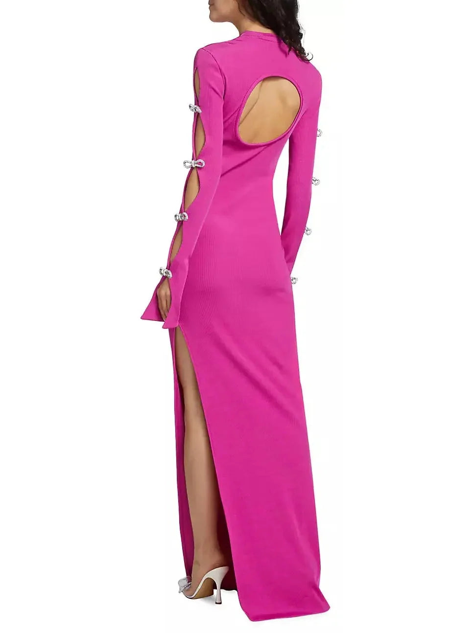 Crystal Bow-Embellished Cut-Out Fuchsia Pink Dress - Dresses