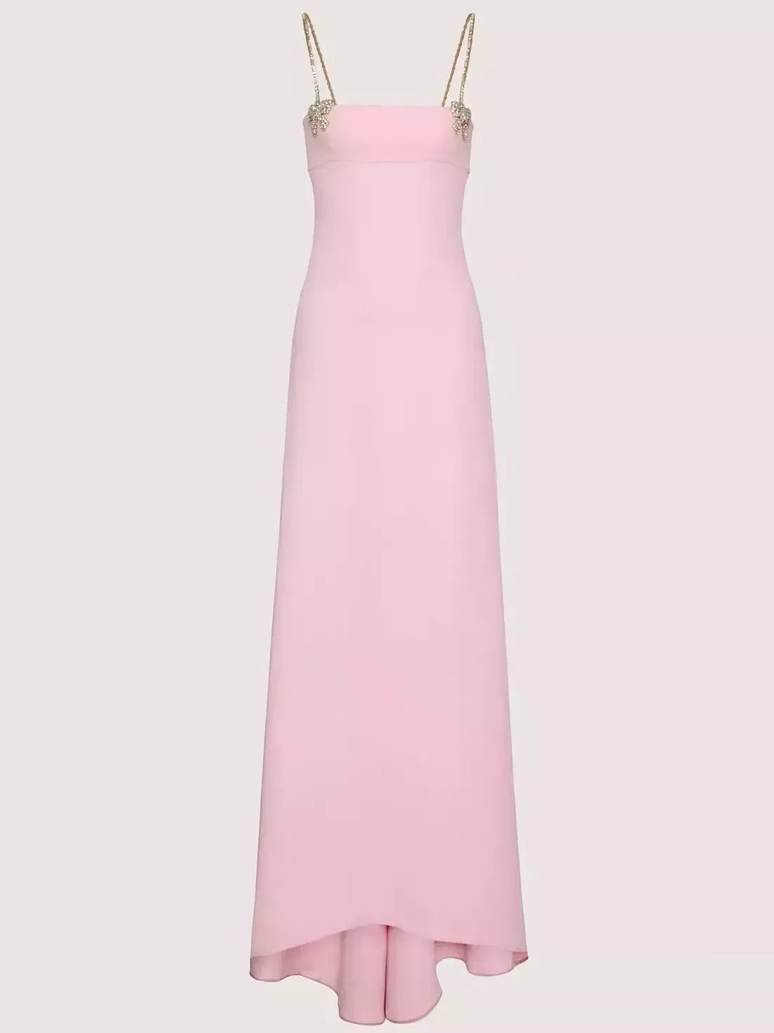 Crystal Bow Long Pink Silk Crepe Gown - Dresses