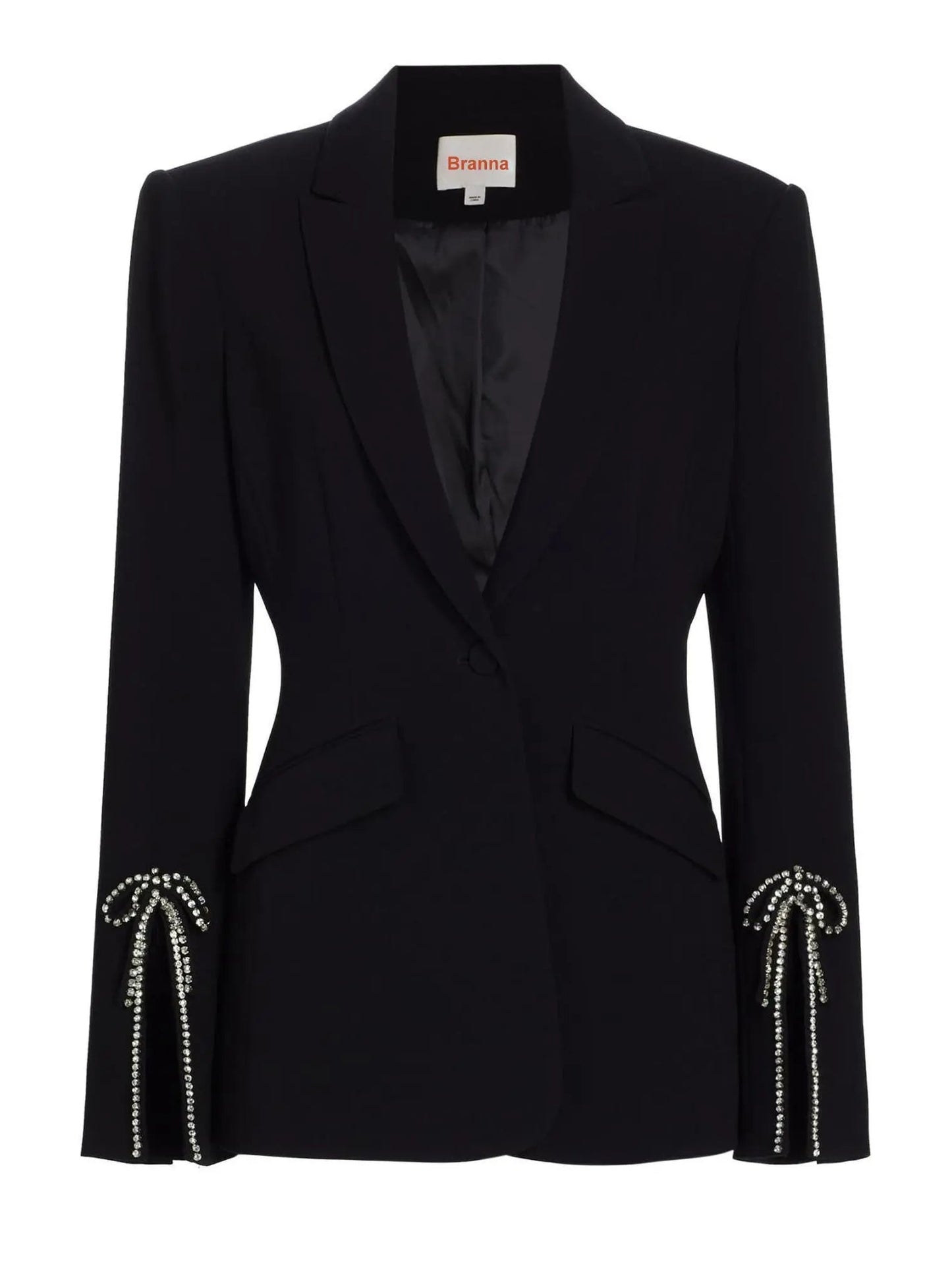 Crystal Bow Split-Sleeve Single-Breasted Black Blazer - Jackets