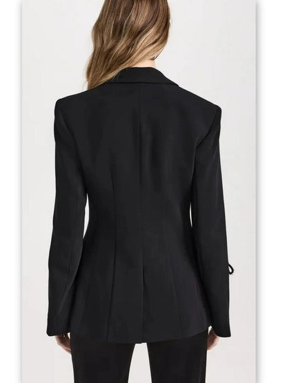 Crystal Bow Split-Sleeve Single-Breasted Black Blazer - Jackets