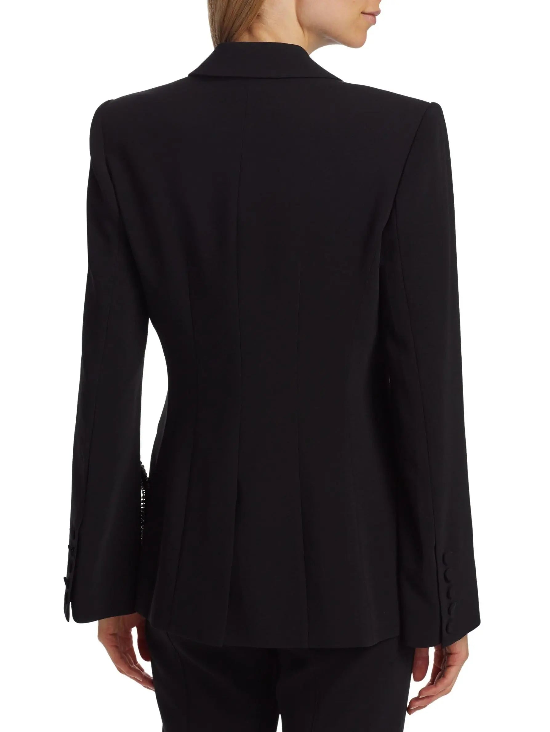 Crystal Bow Split-Sleeve Single-Breasted Black Blazer - Jackets