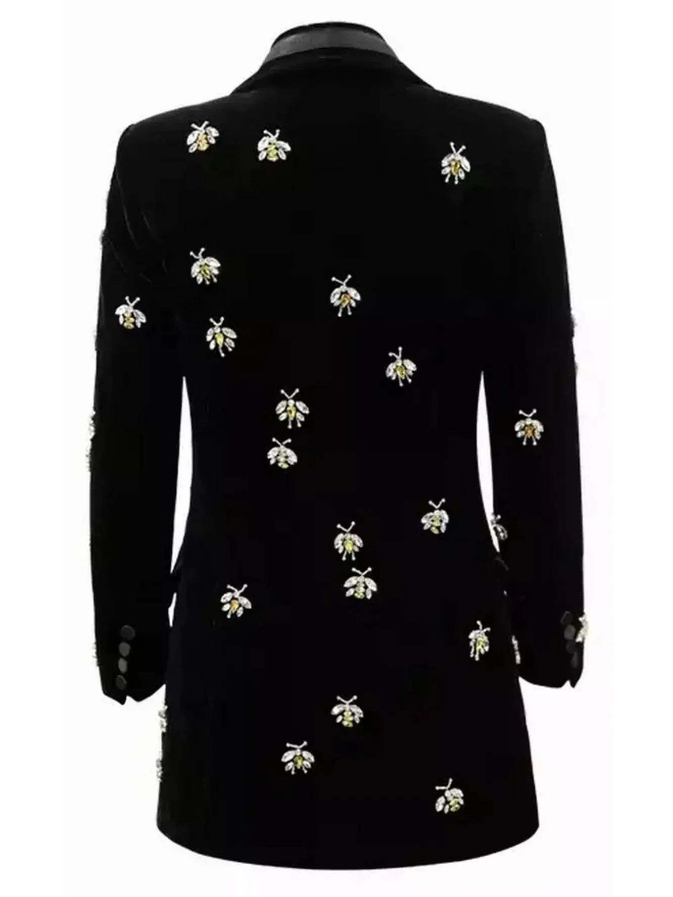 Crystal Bugs Embellished Velvet Blazer - Jackets