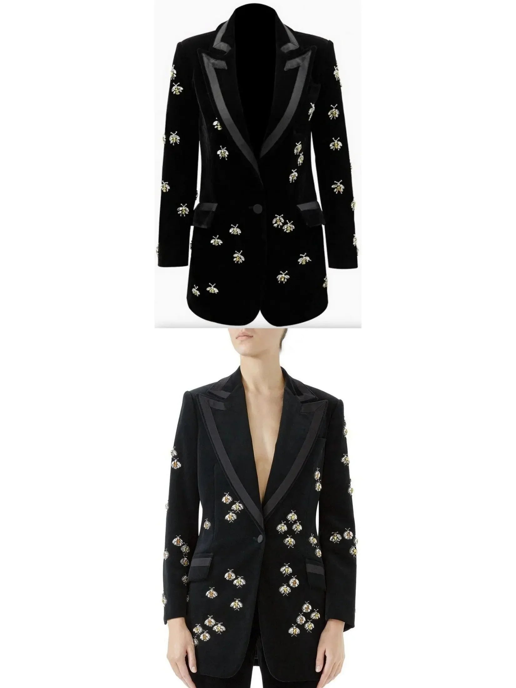 Crystal Bugs Embellished Velvet Blazer - s - Jackets