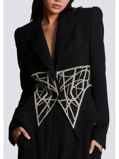 Crystal Corseted Belt-Effect Blazer - Jackets