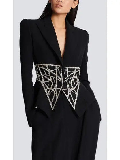 Crystal Corseted Belt-Effect Blazer - Jackets