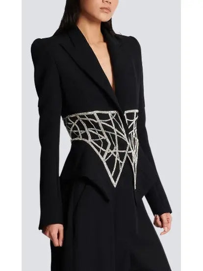 Crystal Corseted Belt-Effect Blazer - Jackets