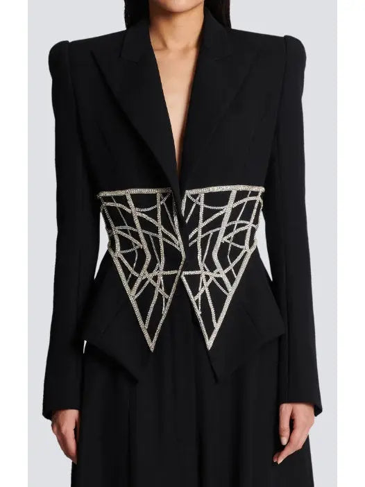 Crystal Corseted Belt-Effect Blazer - Jackets