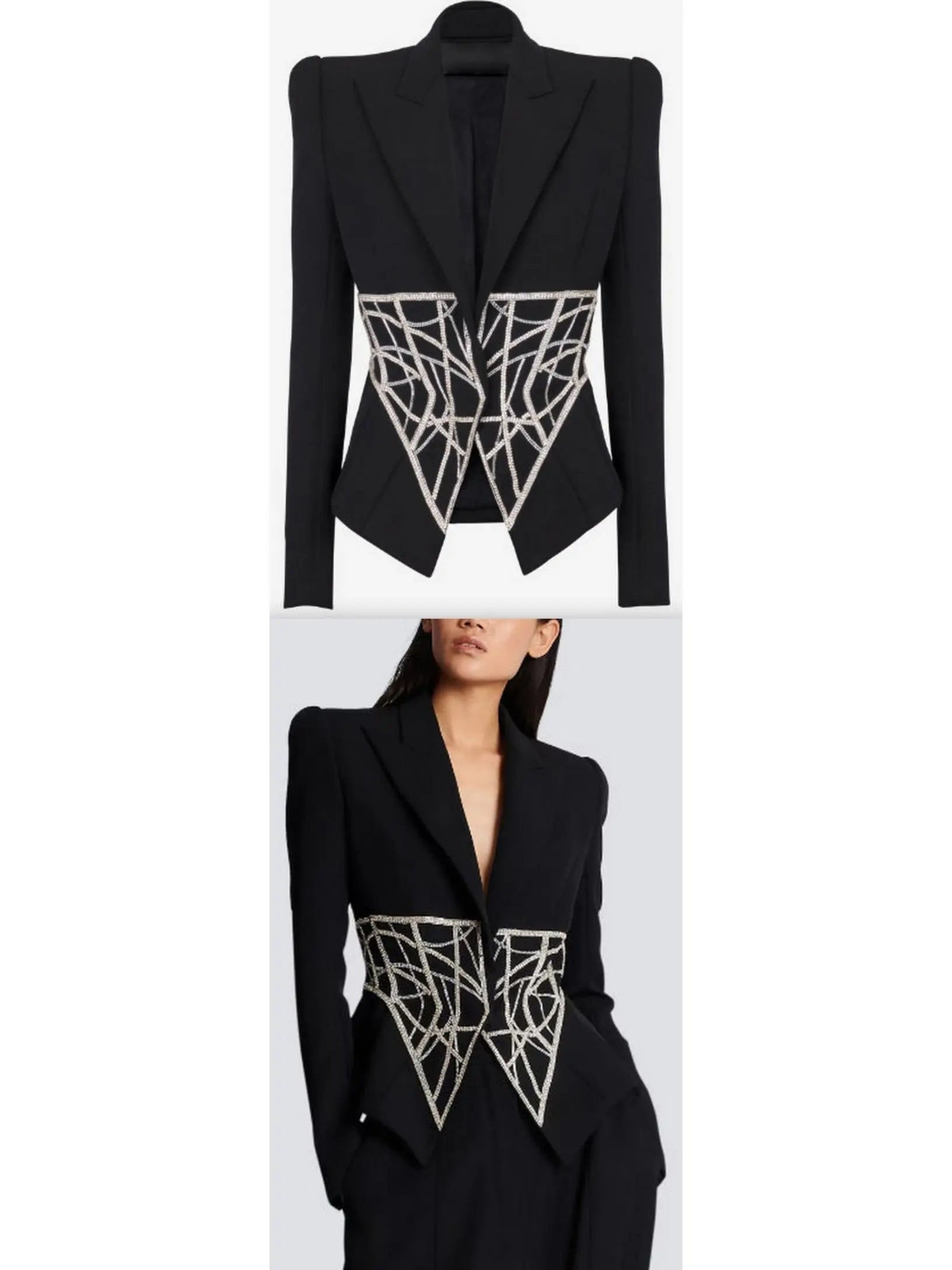 Crystal Corseted Belt-Effect Blazer - Jackets