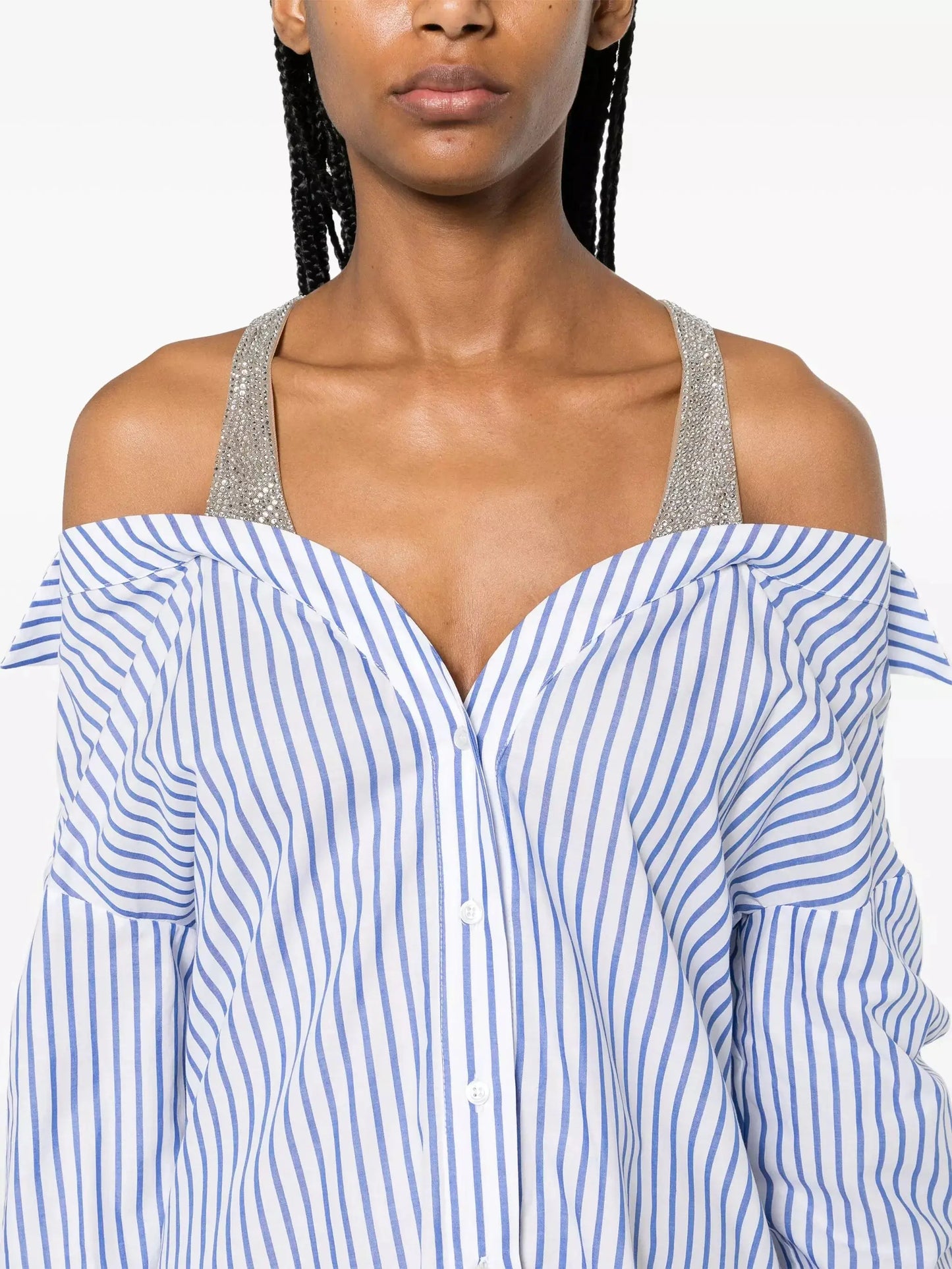 Crystal-Detailed Layered Striped Shirt Mini Dress - Dresses