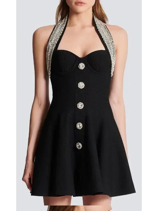 Crystal-Embellished Backless Knit Dress - Dresses