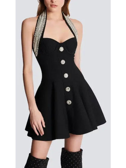 Crystal-Embellished Backless Knit Dress - Dresses