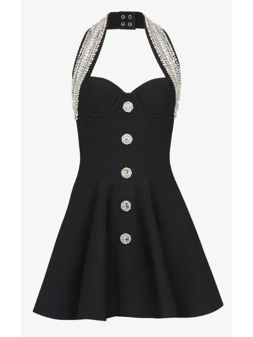 Crystal-Embellished Backless Knit Dress - Dresses