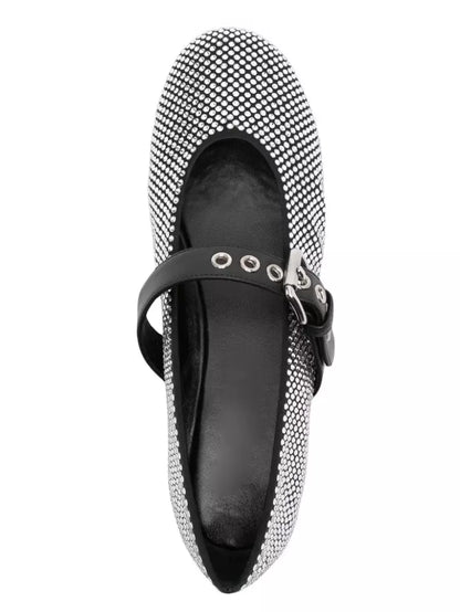 Crystal-Embellished Black Leather Ballerina Flats - Footwear