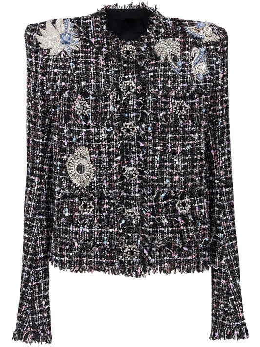 Crystal-Embellished Boucle Tweed Jacket - Jackets