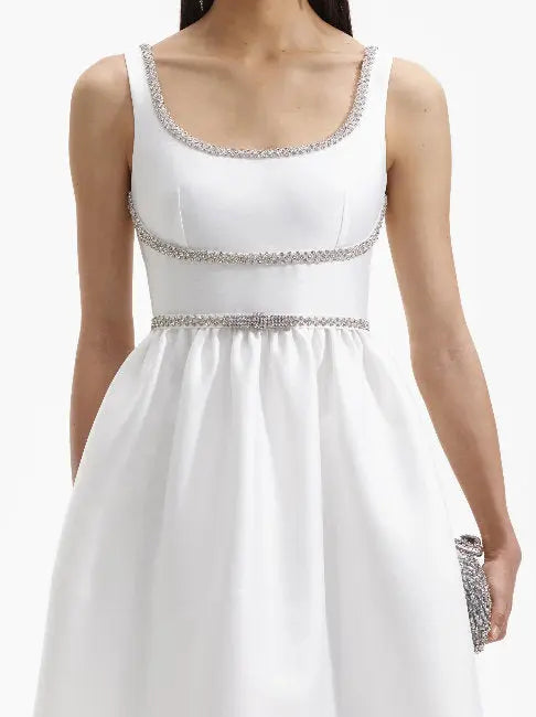 Crystal-Embellished Bow-Detail White Midi Dress - Dresses