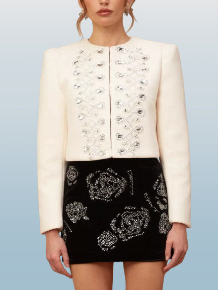 Crystal-Embellished Cropped Jacket - Jackets