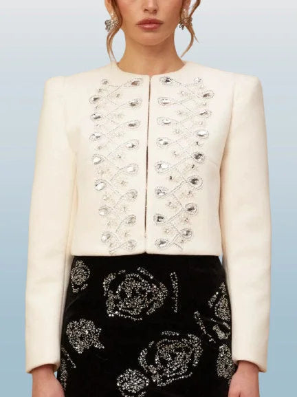 Crystal-Embellished Cropped Jacket - Jackets
