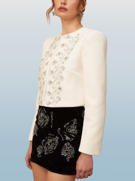 Crystal-Embellished Cropped Jacket - Jackets