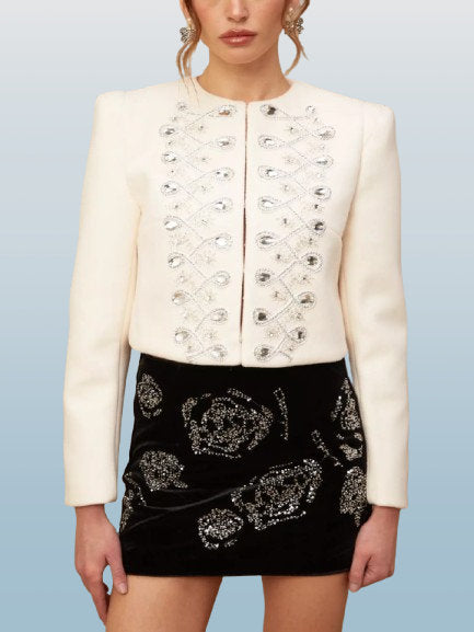 Crystal-Embellished Cropped Jacket - Jackets