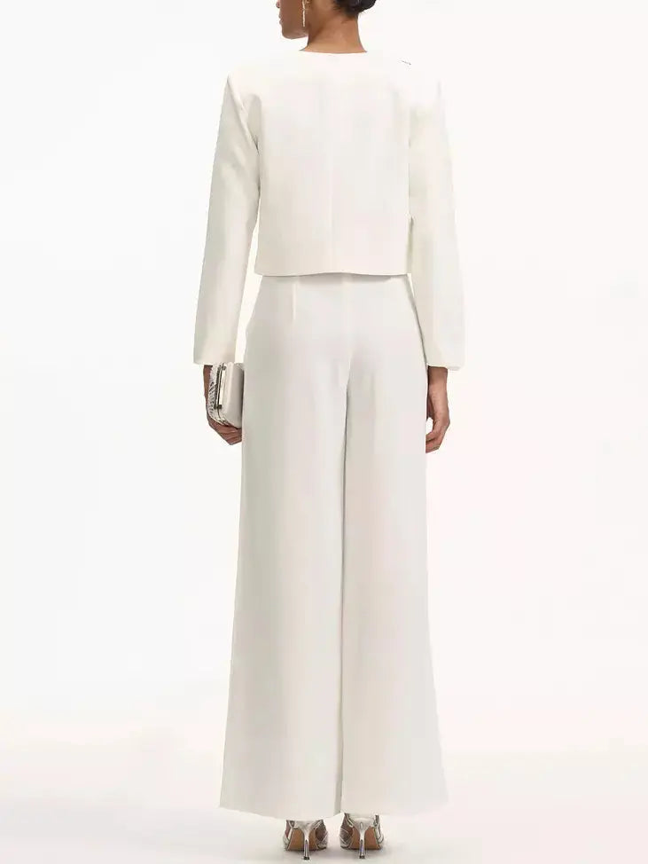 Crystal-Embellished Cropped Jacket and Pleated Pant Suit - Suits & Sets